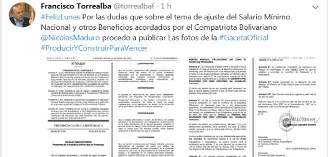 Constituyente Francisco Torrealba difundió gaceta del nuevo salario mínimo | Diario 2001