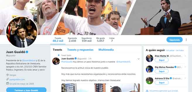 Juan Guaidó actualiza su bio en Twitter como Presidente (E) | Diario 2001