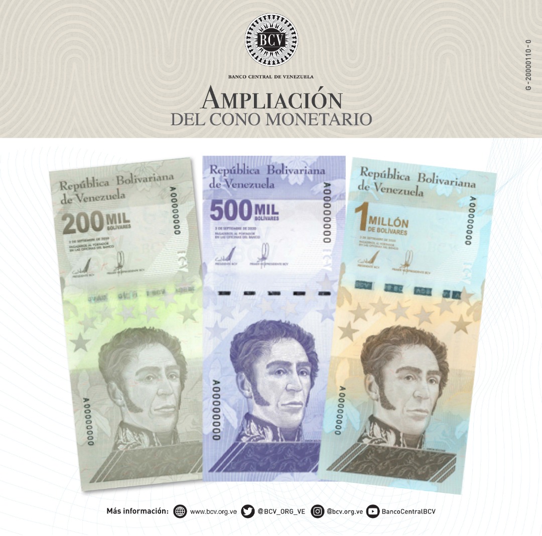 Banco Central de Venezuela incorpora tres nuevos billetes