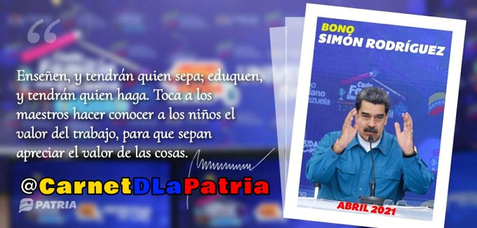 Continúa la asignación del Bono Simón Rodríguez del mes de abril