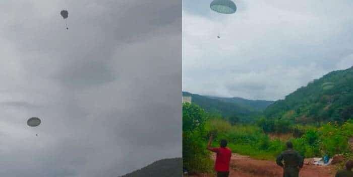 FANB usa paracaídas para llevar alimentos a zonas de difícil acceso en Las Tejerías