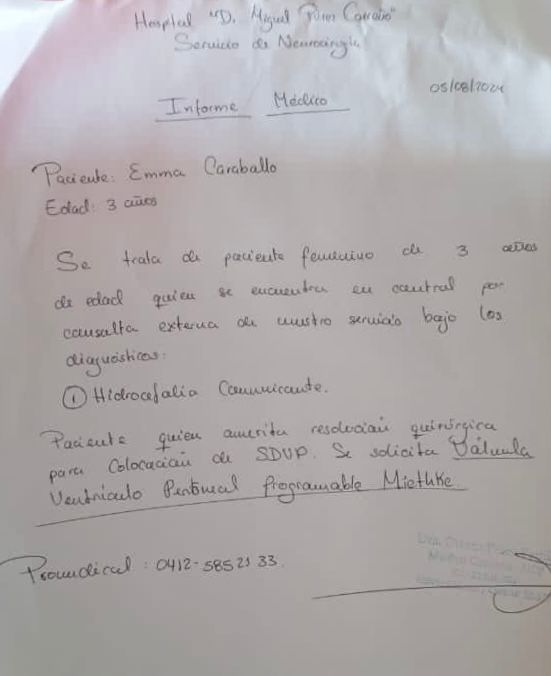 Informe médico del Hospital Pérez Carreño, del Servicio de Neurología.
